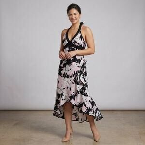 Trixxi Floral Halter Neck Ruffle Faux Wrap Dress - Size Small